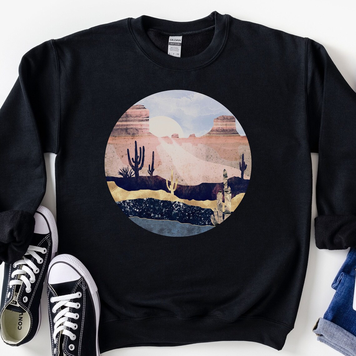 Cactus Scene Sweatshirt, Succulent Shirt, Cactus Shirt, Arizona Shirt, Desert Shirt, Cactus Plants, Adventure Shirt Size SMALL
